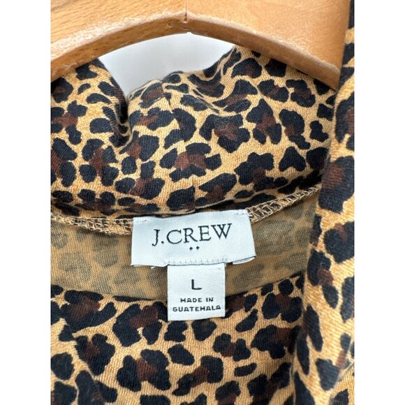 J.Crew Leopard Print Long Sleeve Turtleneck Top size large 100% Cotton Womens - Picture 3 of 6